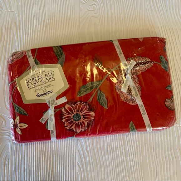 Vintage Wamsutta Supercale 100% cotton 200 thread count full fitted sheet Red - Picture 7 of 12